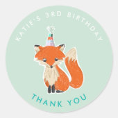 Mint Green Fox Party Pet Woodland Hartelijk dank Ronde Sticker (Voorkant)