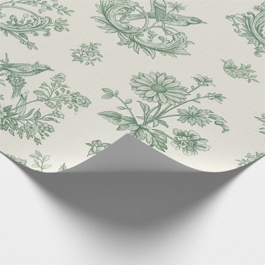 Mint Green French Country Birds and Floral Toile 4 Cadeaupapier (Hoek)
