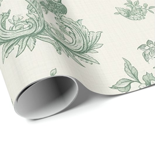 Mint Green French Country Birds and Floral Toile 4 Cadeaupapier (Rol Hoek)