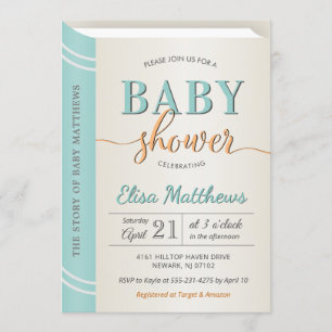 Mint Green Gender Neutral Book Library Baby shower Kaart