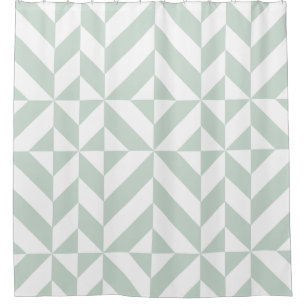 Mint Green Geometric Deco Cube Douchegordijn