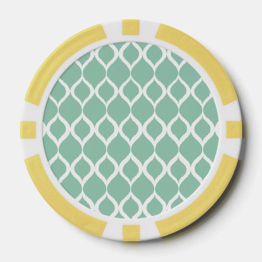 Mint Green Geometric Ikat Tribal Print Patroon Poker Chips (Voorkant)