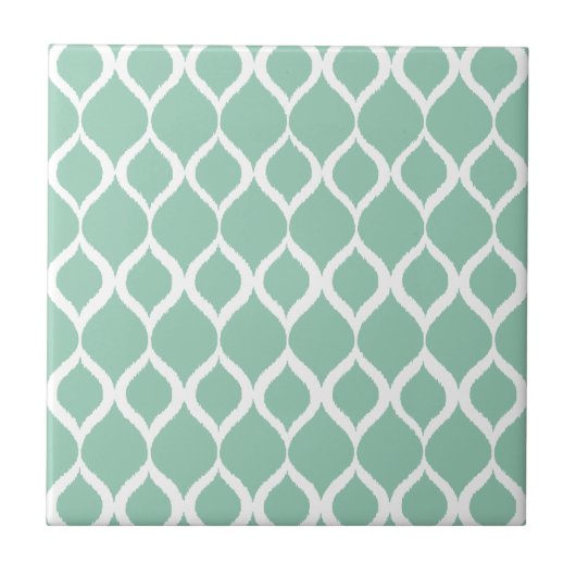 Mint Green Geometric Ikat Tribal Print Patroon Tegeltje (Voorkant)