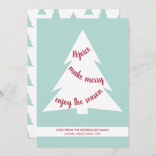 Mint Green Geometric Kerstmis Tree Holiday Script Feestdagenkaart (Voorkant / Achterkant)