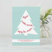 Mint Green Geometric Kerstmis Tree Holiday Script Feestdagenkaart (Staand voorkant)
