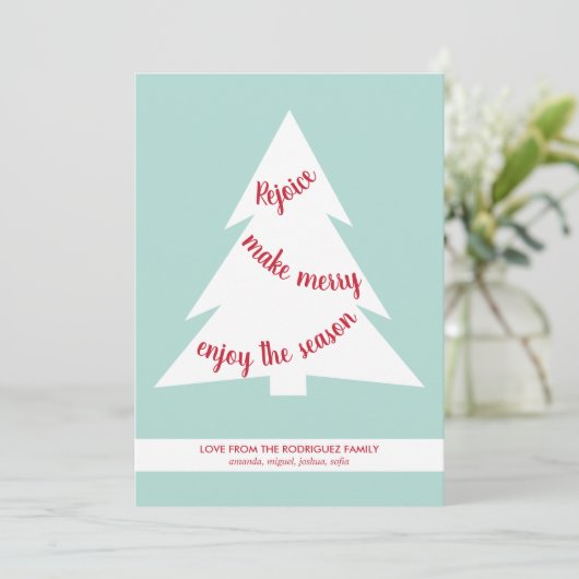 Mint Green Geometric Kerstmis Tree Holiday Script Feestdagenkaart (Staand voorkant)