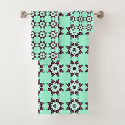 Mint green geometric mandala pattern Towel Bad Handdoek (Insitu)