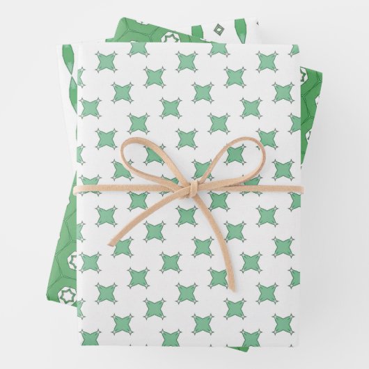 Mint green geometric motif wrapping paper sheets (In situ)