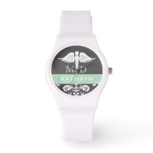 MINT GREEN GEPERSONALISEERDE DOKTER CADUCEUS CHALK HORLOGE
