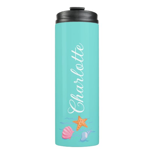 Mint Green gepersonaliseerde schelpen Thermosbeker (Voorkant)