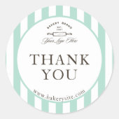  Mint Green Gestreepte Bakkerij Logo Dank u Ronde Sticker (Voorkant)