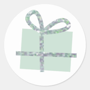 Mint Green Gift Box met Faux Silver Ribbon Ronde Sticker