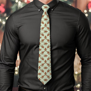 Mint Green Gingerbread Man Polka Dot Kerstmis Stropdas