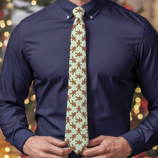 Mint Green Gingerbread Man Polka Dot Kerstmis Stropdas
