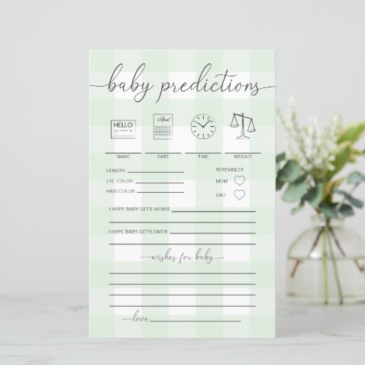 Mint Green Gingham Baby Predictions Game (Staand voorkant)