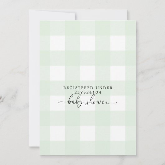 Mint Green Gingham Baby shower Invitation Kaart (Achterkant)