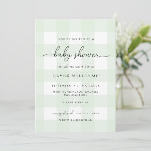 Mint Green Gingham Baby shower Invitation Kaart