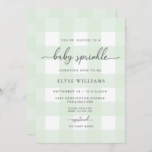 Mint Green Gingham Baby Sprinkle Kaart (Voorkant / Achterkant)