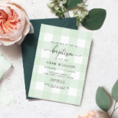 Mint Green Gingham Baptism Invitation Kaart