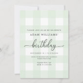 Mint Green Gingham Birthday Invitation Kaart (Voorkant)