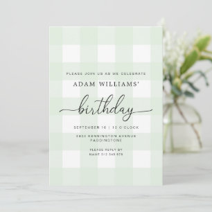 Mint Green Gingham Birthday Invitation Kaart