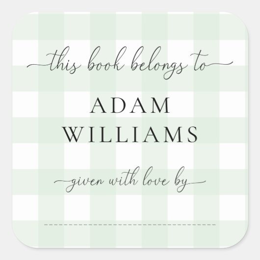Mint Green Gingham Bookplate Sticker (Voorkant)