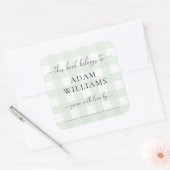 Mint Green Gingham Bookplate Sticker (Envelop)