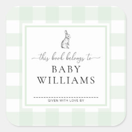 Mint Green Gingham Bunny Bookplate Sticker