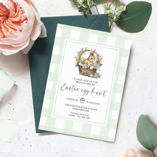 Mint Green Gingham Bunny Paaseierjacht Kaart