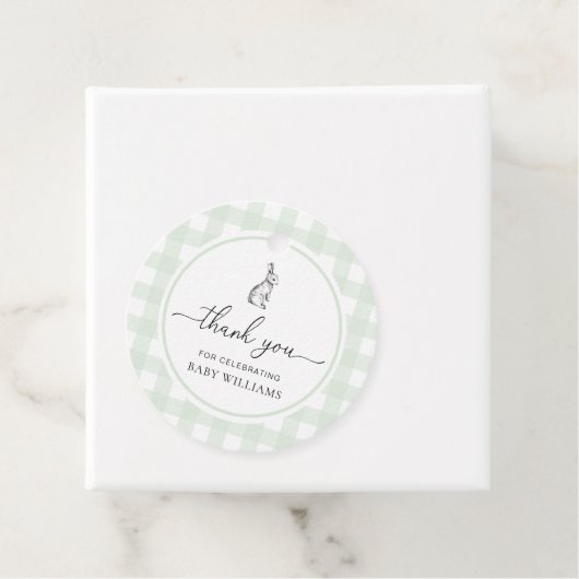 Mint Green Gingham Bunny Rabbit Baby shower Bedankjes Labels (In situ)
