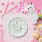Mint Green Gingham Bunny Rabbit Baby shower Papieren Bordje (Feest)