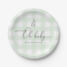 Mint Green Gingham Bunny Rabbit Baby shower Papieren Bordje