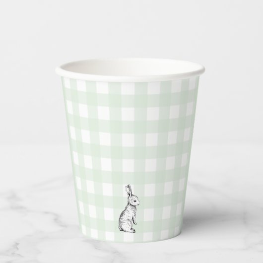 Mint Green Gingham Bunny Rabbit Paper cup Papieren Bekers (Voorkant)