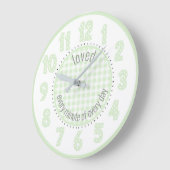 Mint Green Gingham Check and Polka Dot Numbers Grote Klok (Hoek)