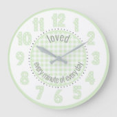 Mint Green Gingham Check and Polka Dot Numbers Grote Klok (Voorkant)