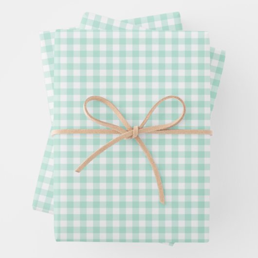 Mint Green Gingham Check Patroon Inpakpapier Vel (In situ)