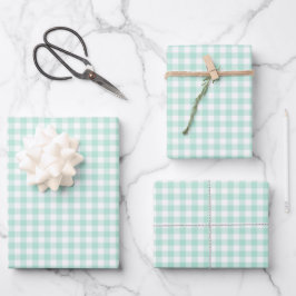 Mint Green Gingham Check Patroon Inpakpapier Vel