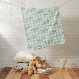 Mint Green Gingham Check Persoonlijke naam Inbakerdoek