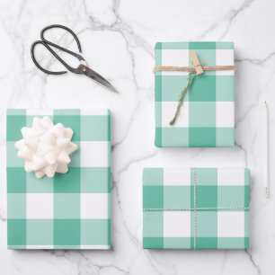 Mint Green Gingham Check Pset Inpakpapier Vel