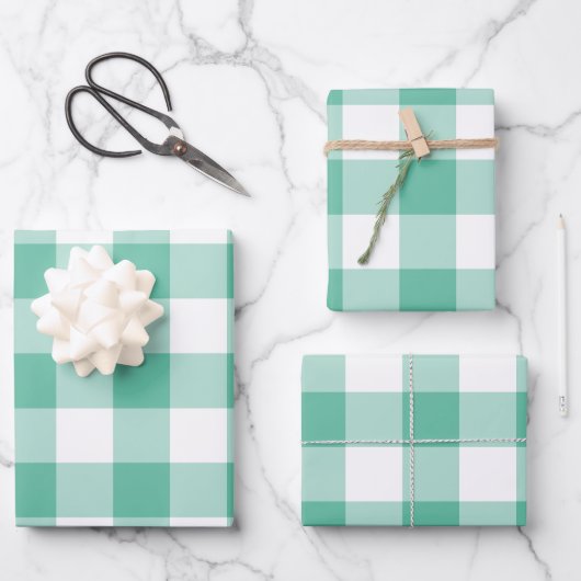 Mint Green Gingham Check Pset Inpakpapier Vel (Voorkant)