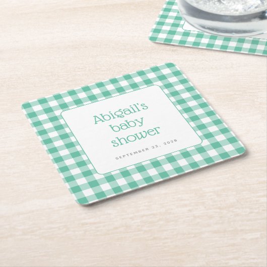 Mint Green Gingham Check Rustiek Baby shower Kartonnen Onderzetters (Schuin)