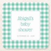 Mint Green Gingham Check Rustiek Baby shower Kartonnen Onderzetters (Voorkant)