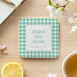 Mint Green Gingham Check Rustiek Baby shower Kartonnen Onderzetters