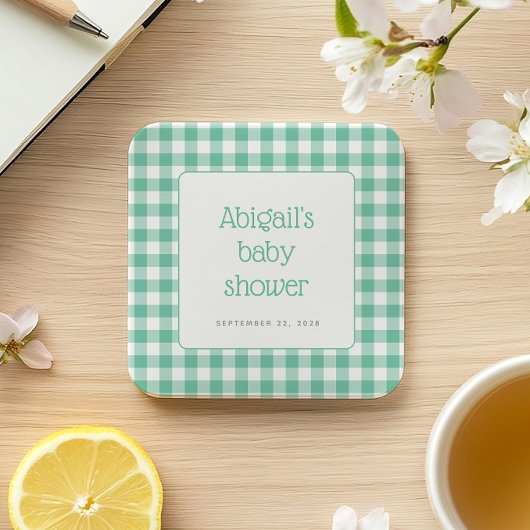 Mint Green Gingham Check Rustiek Baby shower Kartonnen Onderzetters
