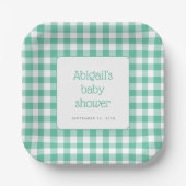 Mint Green Gingham Check Rustiek Baby shower Papieren Bordje (Voorkant)
