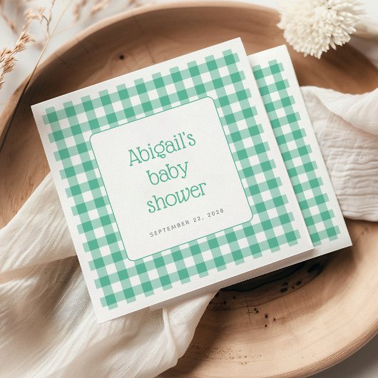 Mint Green Gingham Check Rustiek Baby shower Servet