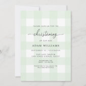 Mint Green Gingham Christening Uitnodiging (Voorkant)