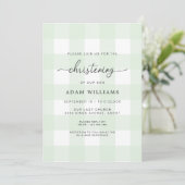 Mint Green Gingham Christening Uitnodiging (Staand voorkant)