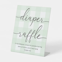 Mint Green Gingham Diaper Raffle Reclamebord Met Voetstuk