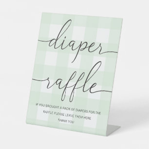 Mint Green Gingham Diaper Raffle Reclamebord Met Voetstuk